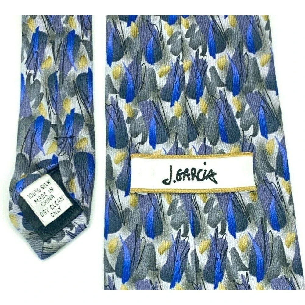 JERRY J GARCIA Artist Tie Blue Purple Gray Yellow Black 100% Silk Mens Necktie